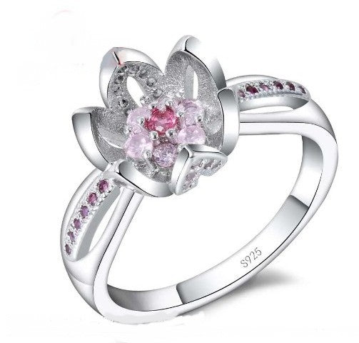 Lotus Flower Zirconia Ring - 925 Silverplated Jewelry - Shopraba