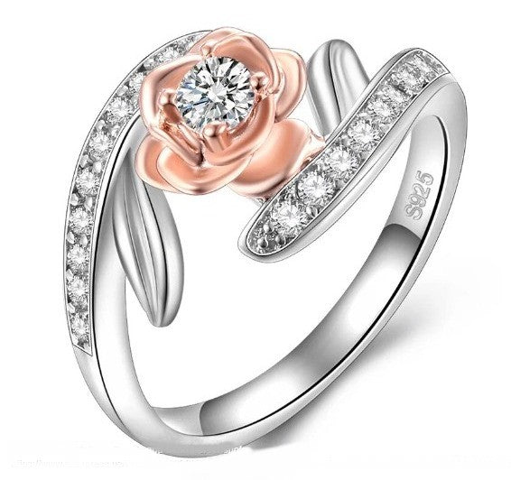 CZ Rings for Women - Silverplated Rose Flower Ring - Shopraba