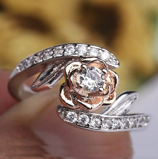 CZ Rings for Women - Silverplated Rose Flower Ring - Shopraba
