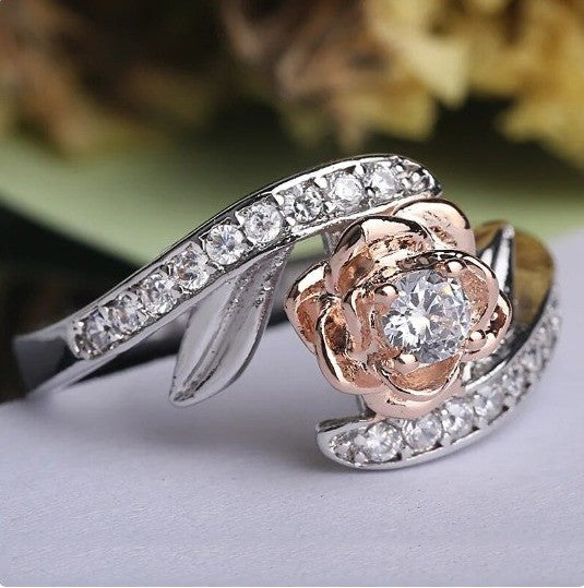 CZ Rings for Women - Silverplated Rose Flower Ring - Shopraba