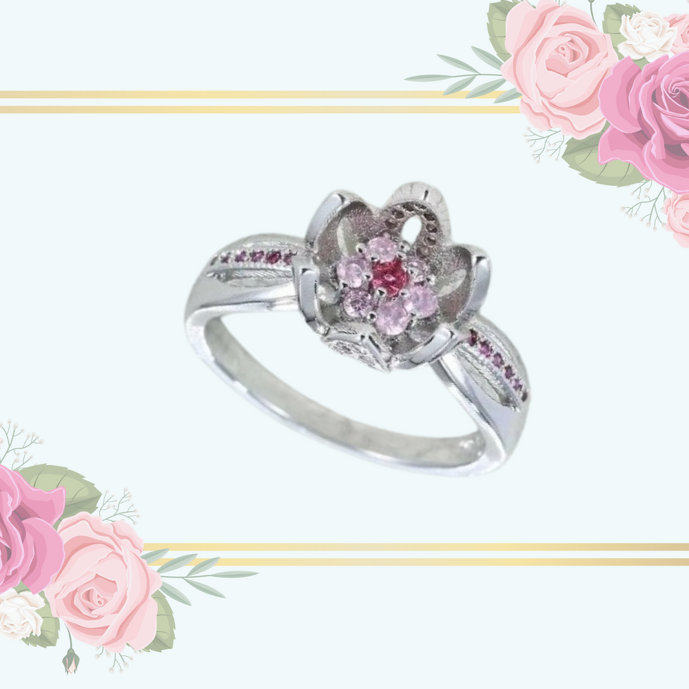 Lotus Flower Zirconia Ring - 925 Silverplated Jewelry - Shopraba