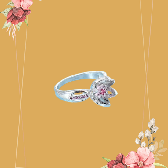 Lotus Flower Zirconia Ring - 925 Silverplated Jewelry - Shopraba