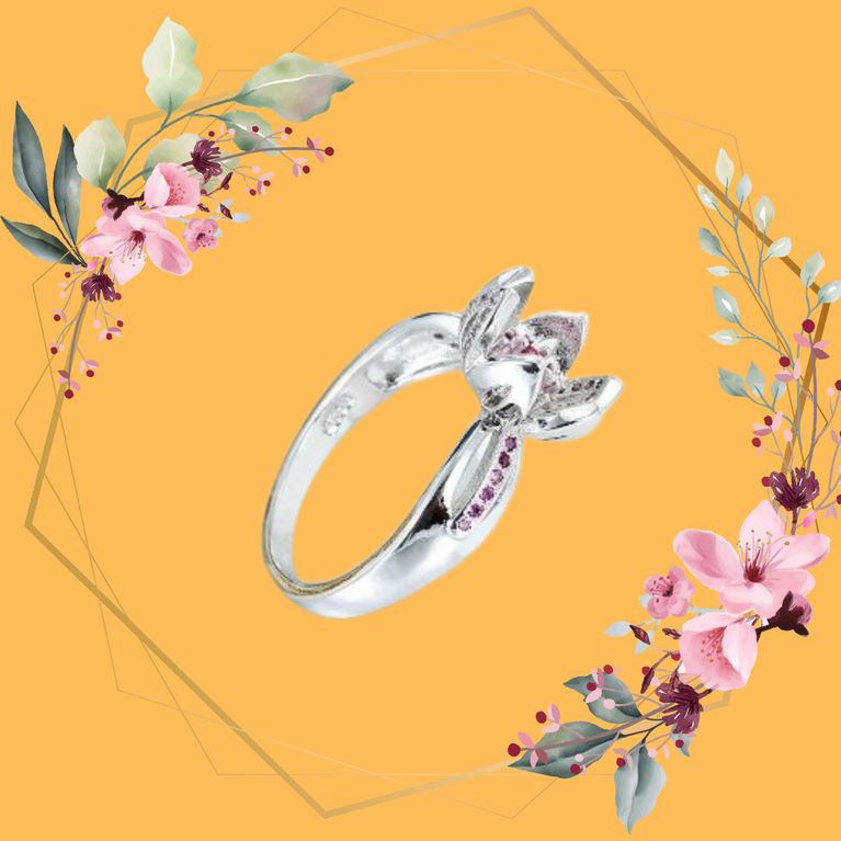 Lotus Flower Zirconia Ring - 925 Silverplated Jewelry - Shopraba