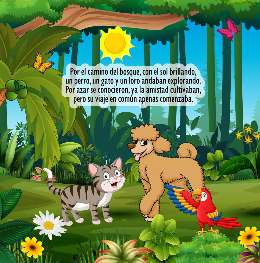 Spanish Children's Book - Adventures of Dog, Cat & Parrot - Shopraba