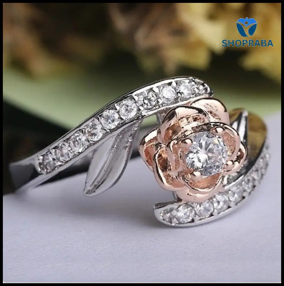 CZ Rings for Women - Silverplated Rose Flower Ring - Shopraba