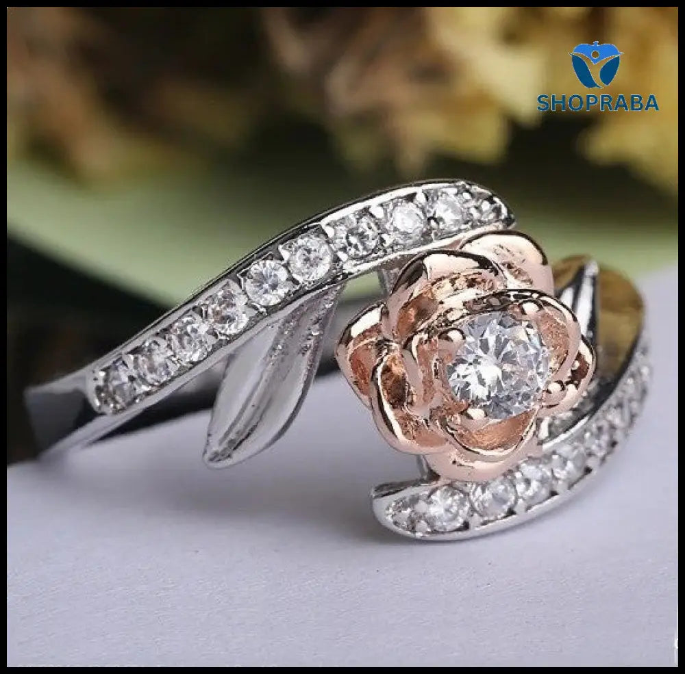 CZ Rings for Women - Silverplated Rose Flower Ring - Shopraba