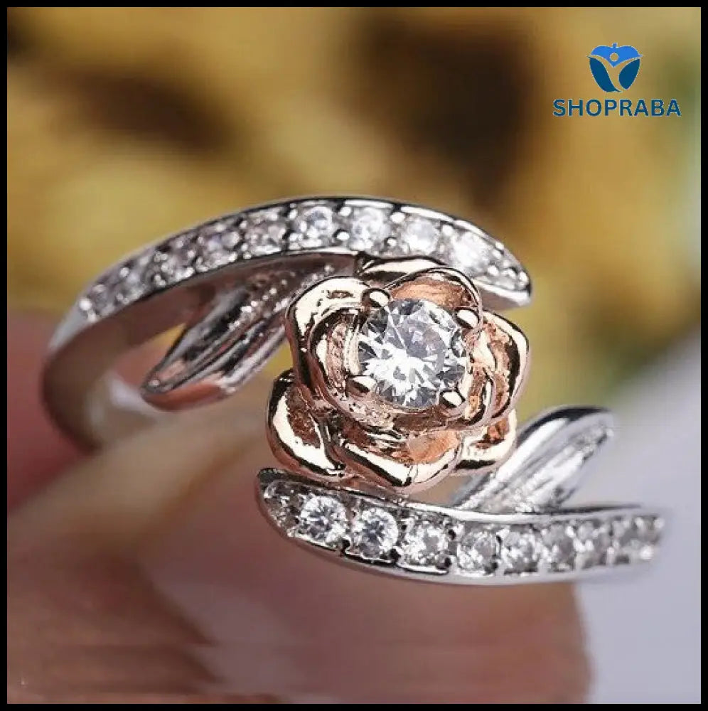 CZ Rings for Women - Silverplated Rose Flower Ring - Shopraba