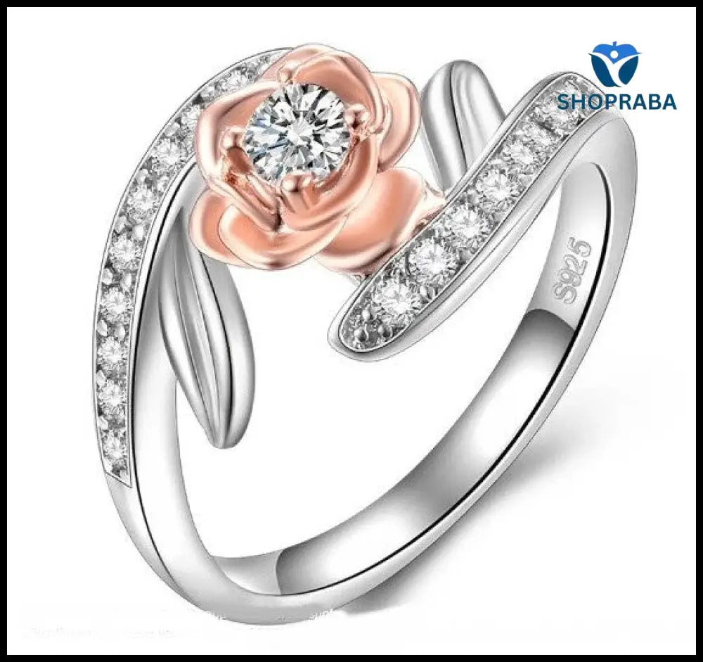 CZ Rings for Women - Silverplated Rose Flower Ring - Shopraba