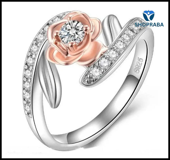 CZ Rings for Women - Silverplated Rose Flower Ring - Shopraba