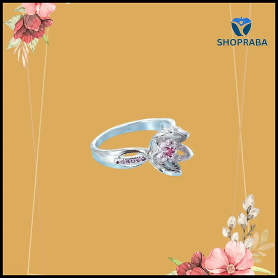 Lotus Flower Zirconia Ring - 925 Silverplated Jewelry - Shopraba