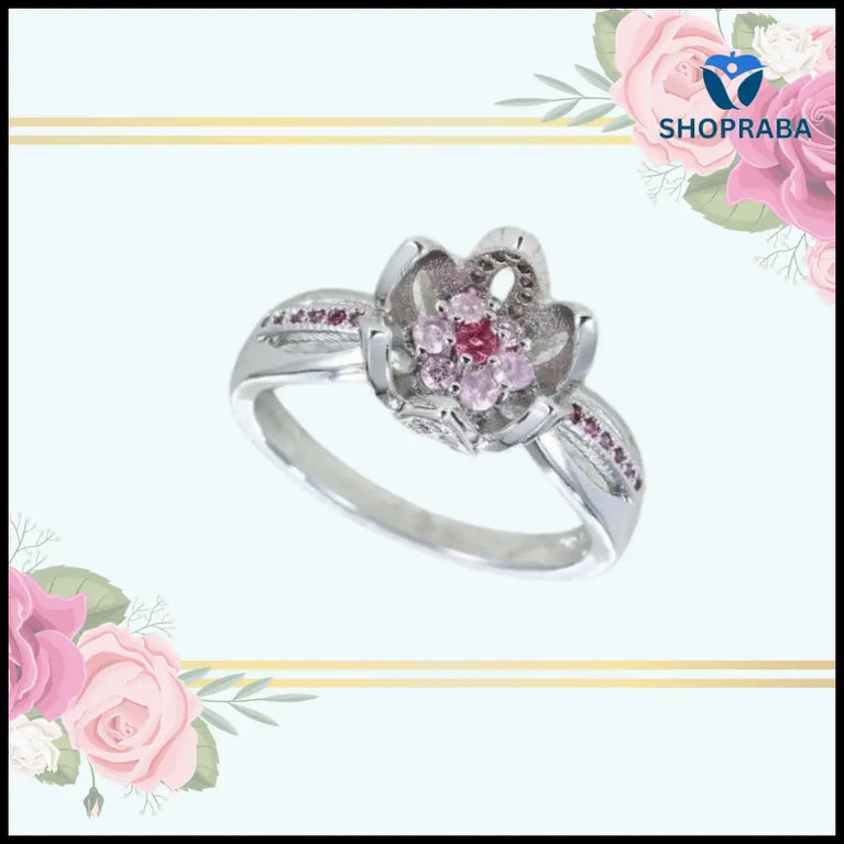 Lotus Flower Zirconia Ring - 925 Silverplated Jewelry - Shopraba