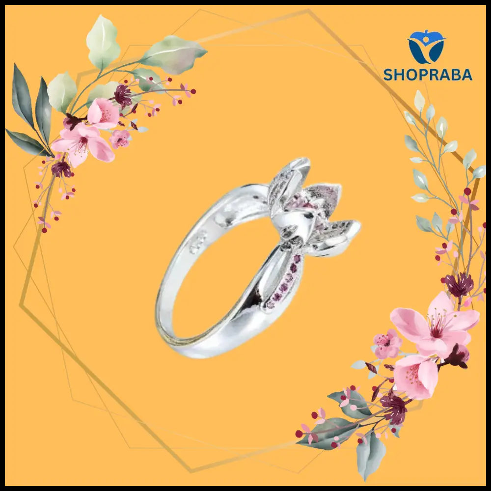 Lotus Flower Zirconia Ring - 925 Silverplated Jewelry - Shopraba